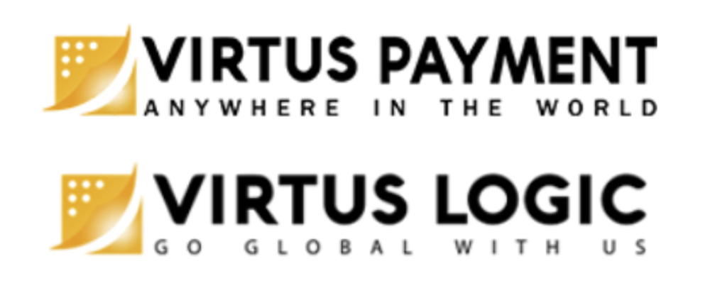 法人名は株式会社VIRTUS PAYMENTで、Virtus Logic Consulting and Services Inc.と類似のロゴを使用しています。